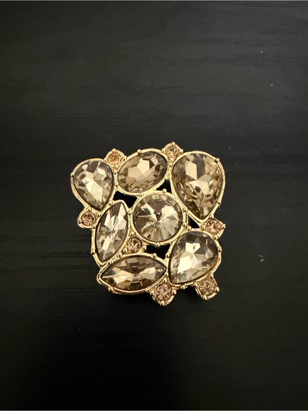 Vintage Gold Tone Champagne Rhinestone Scarf Clip Slide Buckle Cluster